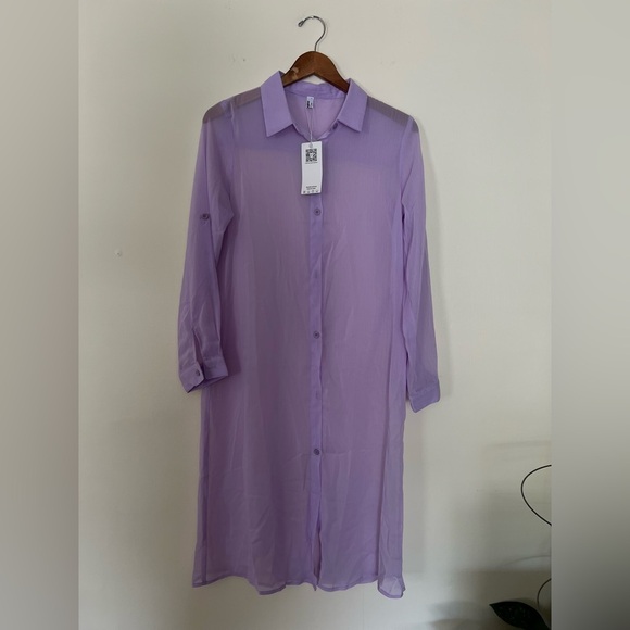 Zeagoo Women Light Purple Shirt Dress Small Sheer CoverUps Silhouette Resortwear - Picture 1 of 12